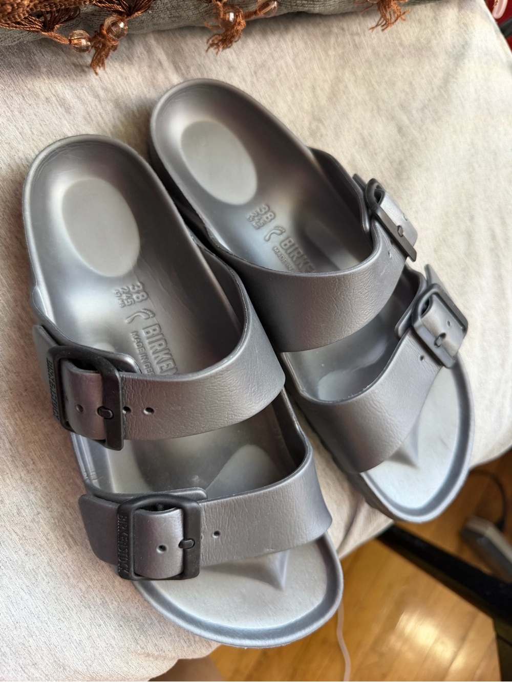 Birkenstock Arizona EVA Sandals in Metallic Silver-Gray